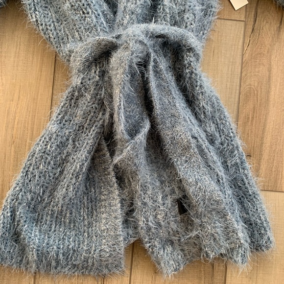 Anthropologie Dusty Blue Sparkly Tie Sweater, XL - Picture 6 of 8